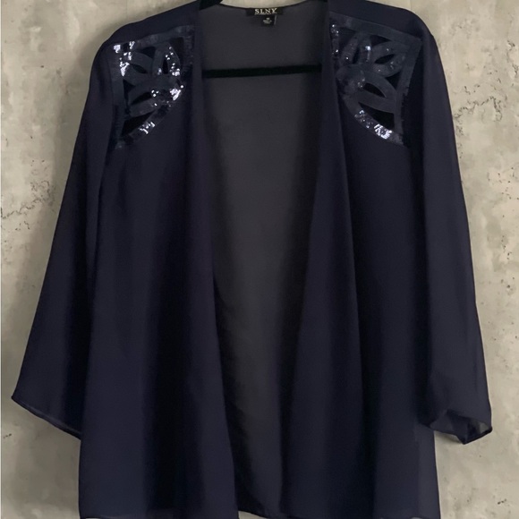 SL Fashions NY Dark Blue Embellished, Tiered 2PC Jacket Dress Sz 16 - Picture 6 of 11